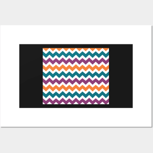 Orange Plum Blue Chevron Zigzag pattern Posters and Art